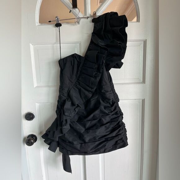 NWT Anthropologie CeliaB BALTIC ONE-SHOULDER PLEATED RUFFLED MINI DRESS - Picture 4 of 9